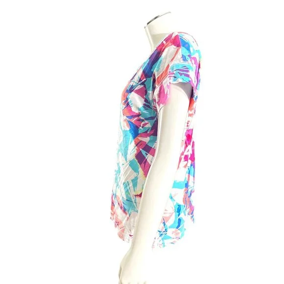 T By Talbots Size Small Multicolor Rayon Cotton Tee Floral Print City Casual Tee - Picture 4 of 12